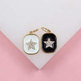 18K Gold Filled Enamel Pendant Charm With Star Shaped Micro CZ Cubic Zirconia Stones
