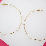 18K Gold Filled Synthetic Pearl Open Hoop Earring (K52)