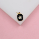 18K Gold Filled Enamel Pendant Charm With Star Shaped Micro CZ Cubic Zirconia Stones