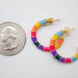 18K Gold Filled Colorful Enamel Open Hoop Stud Earrings (L55)