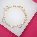 Stacked Clear Round CZ Stones With Paper Clip Chain Bracelets (I382)