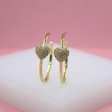 18K Gold Filled Heart Open Hoop Earrings With Micro CZ
