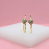 18K Gold Filled Heart Open Hoop Earrings With Micro CZ
