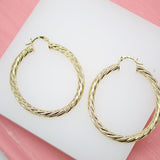 18K Gold Filled 4mm Thick Oval Twisted Hoops Lever Back Earrings (J118)