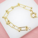 18K Gold Filled Paper Clip Bead Link Bracelet (I341)