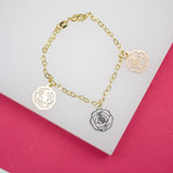 18K Gold Filled Dangle Three Toned Flower Bracelet