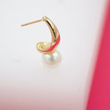 18K Gold Filled Smooth Oval Studs With Synthetic Pearl Earrings