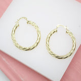 18K Gold Filled 4mm Thick Oval Twisted Hoops Lever Back Earrings (J118)