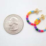 18K Gold Filled Colorful Enamel Open Hoop Stud Earrings (L55)