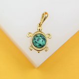 18K Gold Filled Jadeite Stone Turtle Charm Pendant