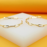 18K Gold Filled Dainty Paperclip Chain Open Hoop Earrings