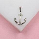 18K Rhodium Ocean Boat Anchor Charm Pendant With Zirconia Stones (A223)
