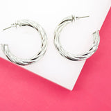 18K Rhodium Filled Twisted Hoop Stud Earrings (J129)