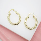 18K Gold Filled 4mm Thick Oval Twisted Hoops Lever Back Earrings (J118)