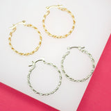 18K Gold Filled 4mm Curb Cuban Hoops Lever Back Hoop (K198)