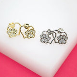 18K Gold Filled Heart Love Paw Print Stud Earrings (L100)