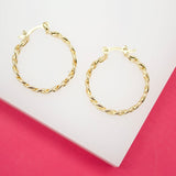 18K Gold Filled 4mm Curb Cuban Hoops Lever Back Hoop (K198)