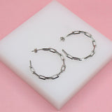 18K Rhodium Filled Dainty 4mm Paper Clip LInk Open Hoop Earrings (K175)