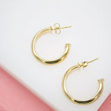 18K Gold Filled Half Open Hoops Stud Earrings (J127)