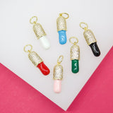 18K Gold Filled Enamel Pill Pendant With Micro Pave Cz stones