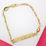 Gold Filled Evil Eye Charm Bracelet With Designed Plate