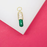18K Gold Filled Enamel Pill Pendant With Micro Pave Cz stones