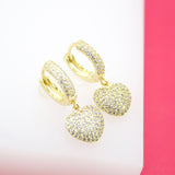 Dangle CZ Heart Huggies Earrings (L228)