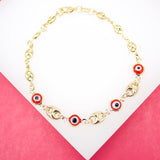 18K Gold Filled Evil Eye Puffy Mariner Chain Bracelet (I213)