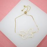 18K Gold Filled Butterfly Adjustable Bracelet With Clear CZ Stones (I378)
