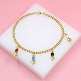 18K Gold Filled Enamel Figa Fist Hand Dangle Charms Anklet (E117)