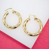 18K Gold Filled 6mm Twisted Hoops Lever Back Earrings (J106)