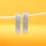 18K Rhodium Filled CZ Rectangle Minimalist Hoops Earrings