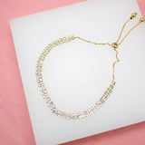 18K Gold Filled Adjustable Box Chain Dainty Bracelet With Small Round Clear CZ Stones