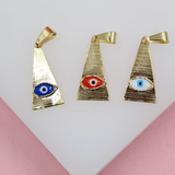 18K Gold Filled Evil Eye Triangle Shaped Pendant Colored Eye
