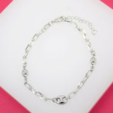 18K Gold Filled 3mm Paper Clip Bracelet with Puffy Mariner Links (I333)