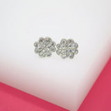 18K Gold Filled Four Leaf Clover Stud Earrings With Micro CZ Cubic Zirconia Stone (L104)