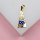 18K Gold Filled Evil Eye Triangle Shaped Pendant Colored Eye