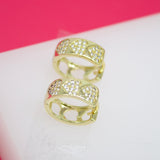 18K Gold Filled Outlined Micro CZ Stone Hearts Huggies Earrings (K7)
