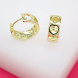 18K Gold Filled Outlined Micro CZ Stone Hearts Huggies Earrings (K7)