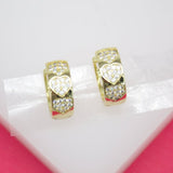 18K Gold Filled Outlined Micro CZ Stone Hearts Huggies Earrings (K7)