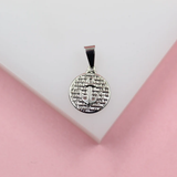 18K Rhodium Filled Anchor Coin Textured Medallion Pendant Charm (A226)