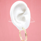 18K Gold Filled Dainty Paper Clip Chain Open Hoop Stud Earrings (K171)(K175)