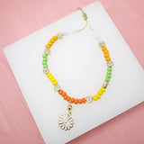18K Gold Filled Flower White, Orange, Yellow, Green Beaded Bead Adjustable Bracelet (I180)