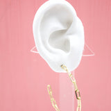 18K Gold Filled Dainty Paper Clip Chain Open Hoop Stud Earrings (K171)(K175)