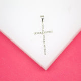 Rhodium Filled Small Round CZ Cross Pendant (A148)