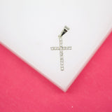 Rhodium Filled Small Round CZ Cross Pendant (A148)