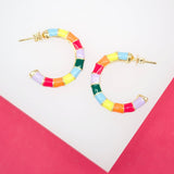 18K Gold Filled Colorful Enamel Open Hoop Stud Earrings (L55)