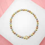 18K Gold Filled 5mm Multicolor Color Elastic Bead Bracelet With A Round CZ Charm