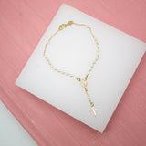 Gold Filled Virgin Mary and Cross Charm Bracelet with Pearls (I218A)