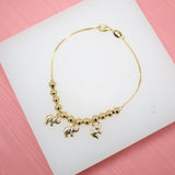 18K Gold Filled Beaded Chain Bracelet With Elephant Charms (I187)